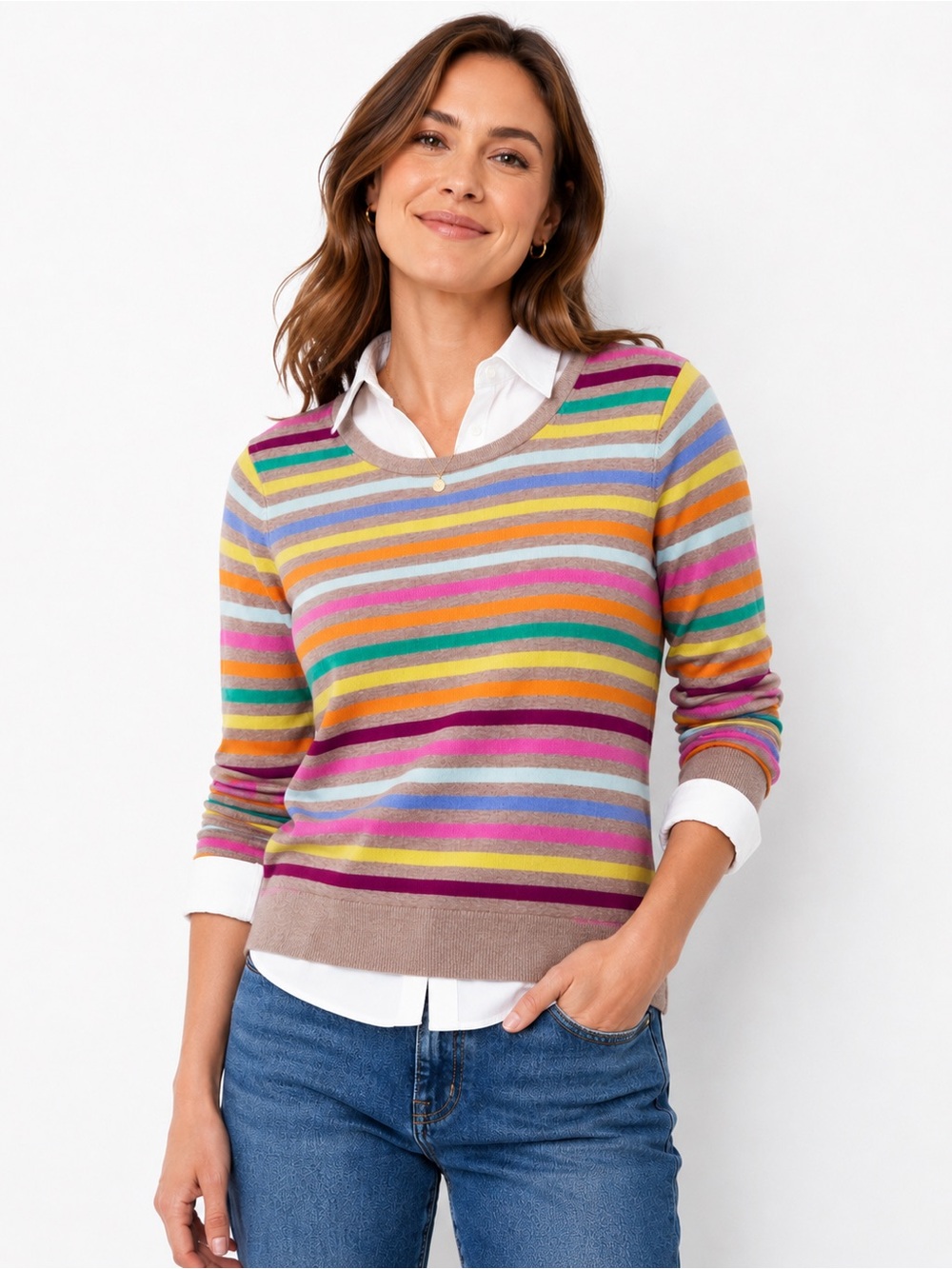 Lands’ End Women’s Supima Cotton Striped Sweater XS Multicolor Crewneck